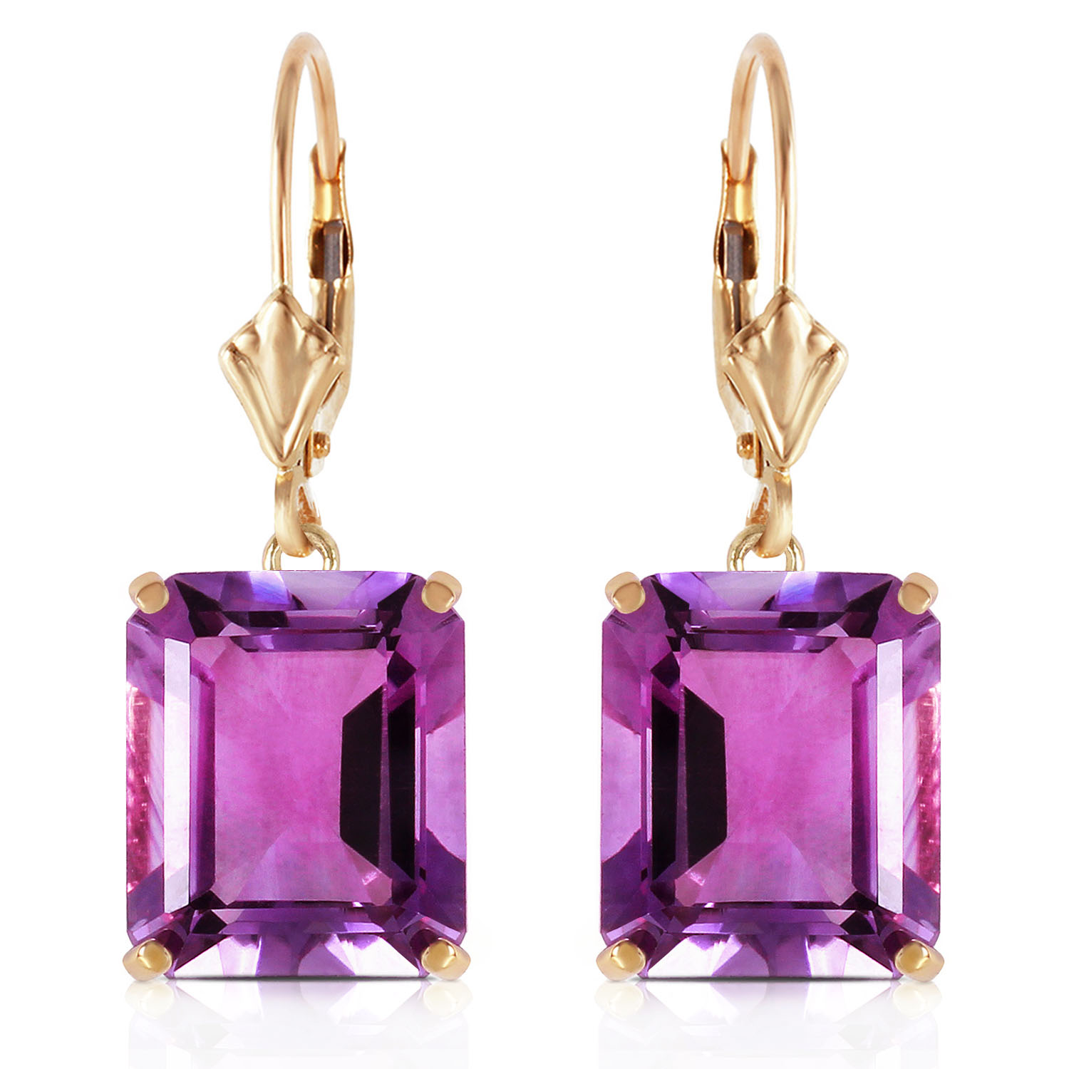 13 CTW 14K Solid Gold Leverback Earrings Amethyst