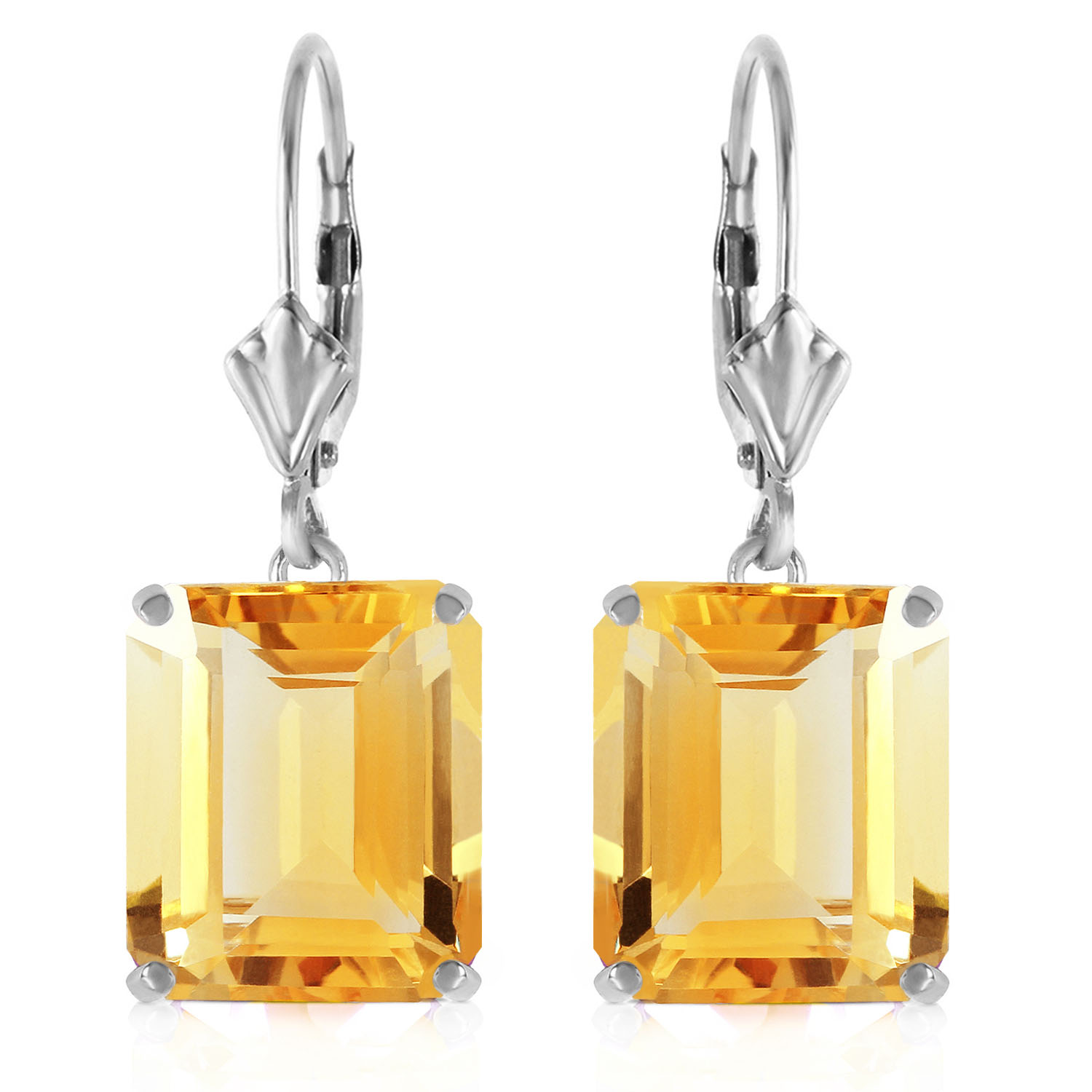 13 CTW 14K Solid White Gold Leverback Earrings Citrine