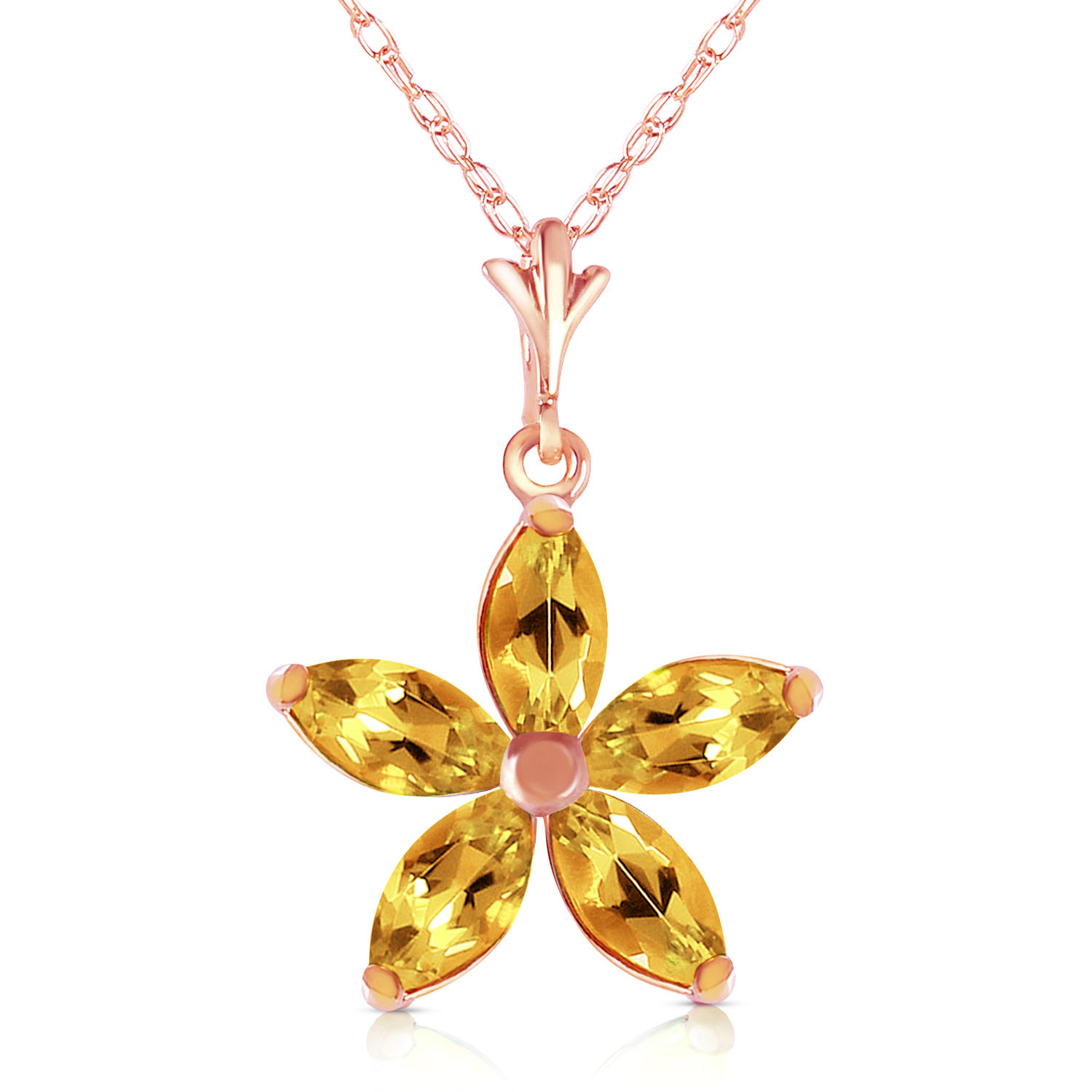 14K Solid Rose Gold Necklace with Natural Citrines