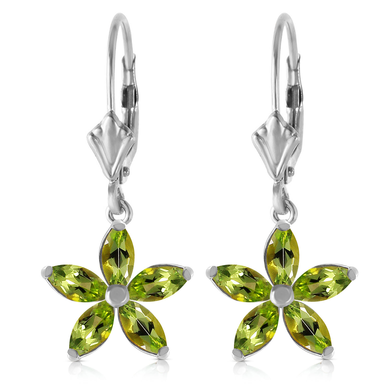 2.8 CTW 14K Solid White Gold Leverback Earrings Natural Peridot