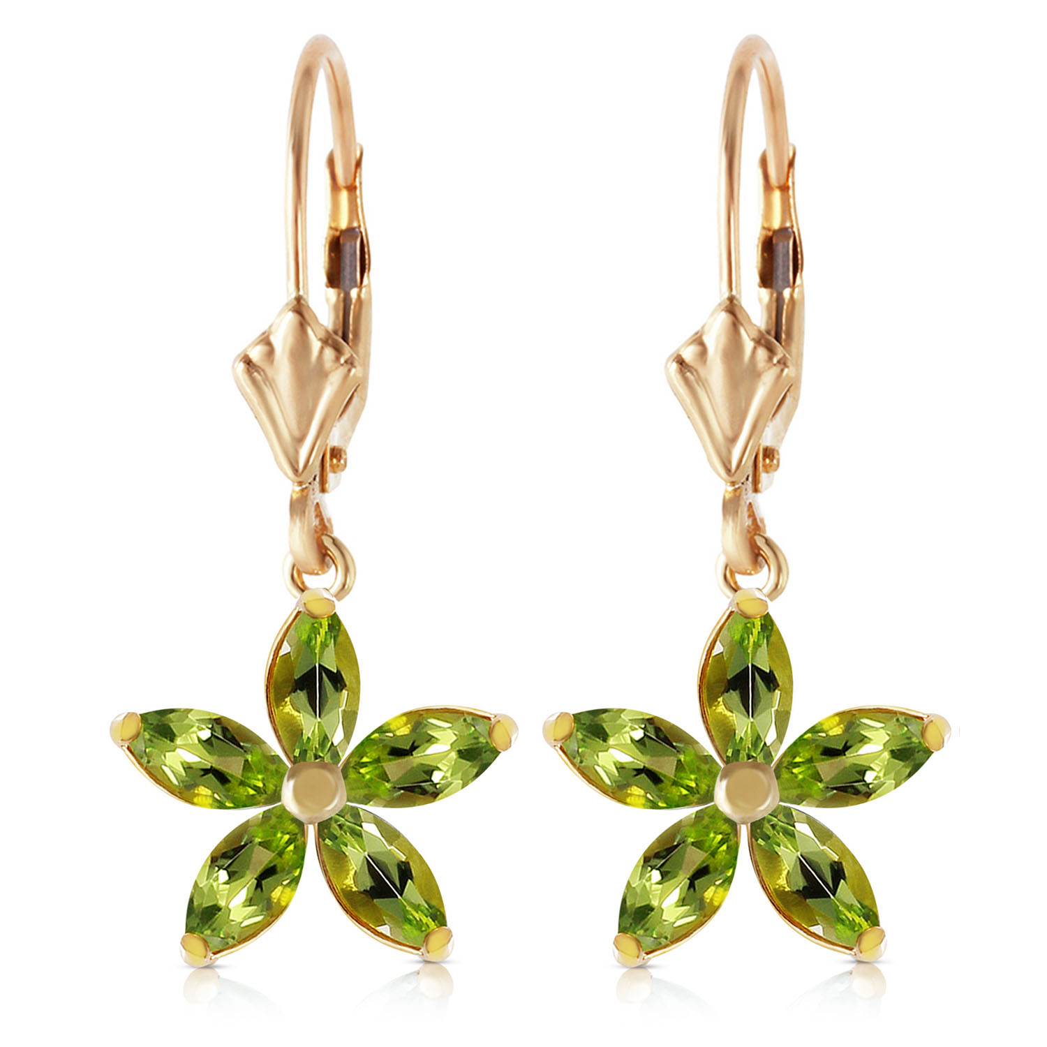 2.8 CTW 14K Solid Gold Leverback Earrings Natural Peridot