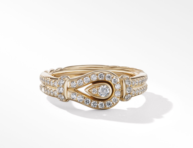 David Yurman Thoroughbred Loop Ring in 18K Yellow Gold with Full Pavé Diamonds