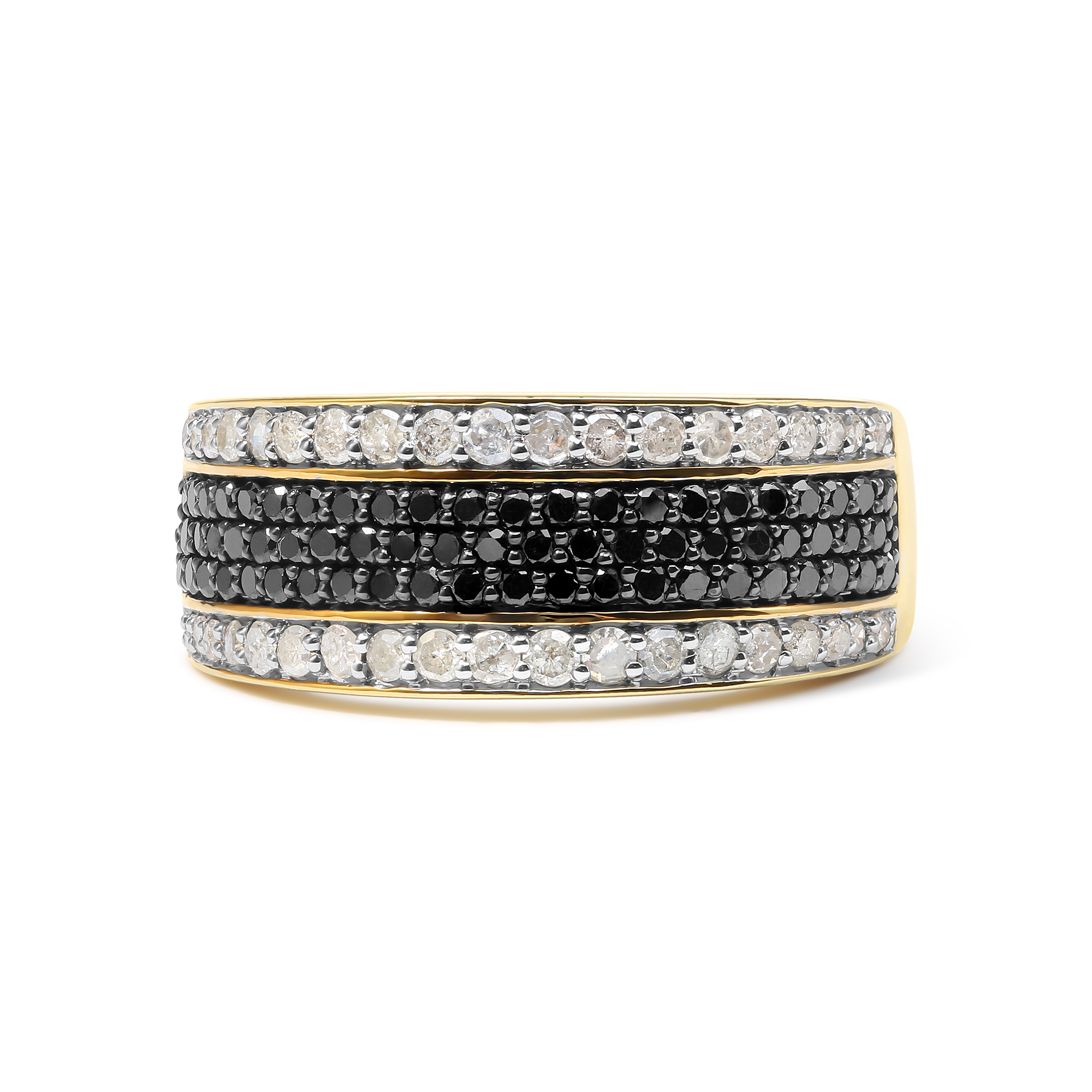 Men's 14K Yellow Gold Plated .925 Sterling Silver 1 1/4 Cttw White and Black Treated Diamond Cluster Ring (Black / I-J Color, I2-I3 Clarity) - Size 10