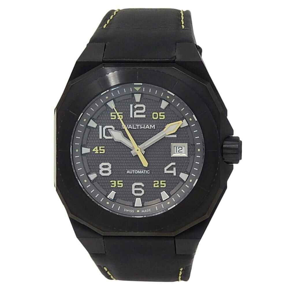 Waltham AeroNaval Black Stainless Steel Leather Auto Black Men's Watch AN-01