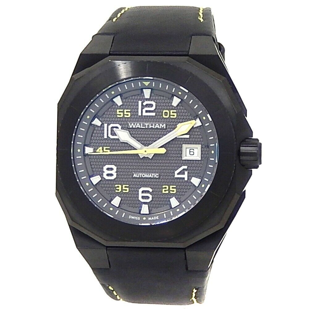 Waltham AeroNaval Black Stainless Steel Leather Auto Black Men's Watch AN-01