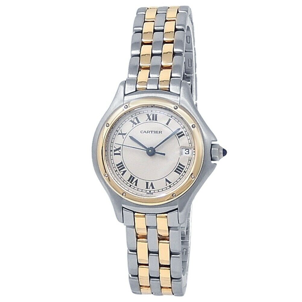 Cartier Panthere Stainless Steel 18k Yellow Gold White Watch 187906