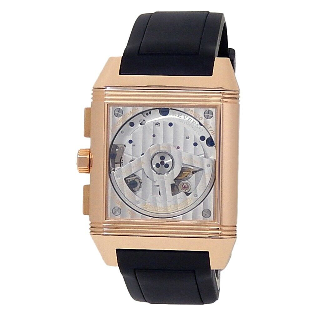 Jaeger-LeCoultre Reverso Squadra 18k Rose Gold Rubber Silver Mens