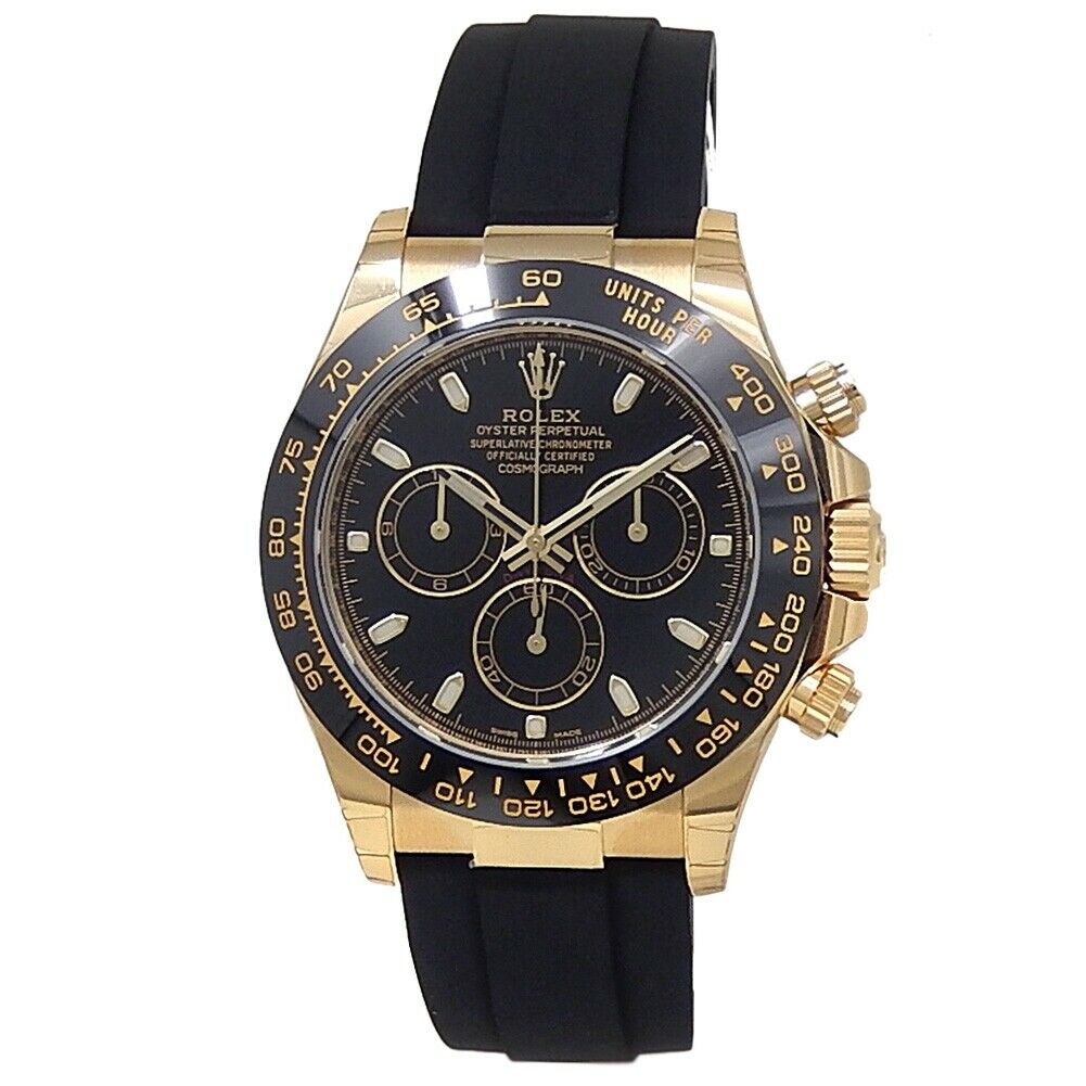 Rolex Daytona 18k Yellow Gold Black Rubber Automatic Black Men's Watch 116518LN
