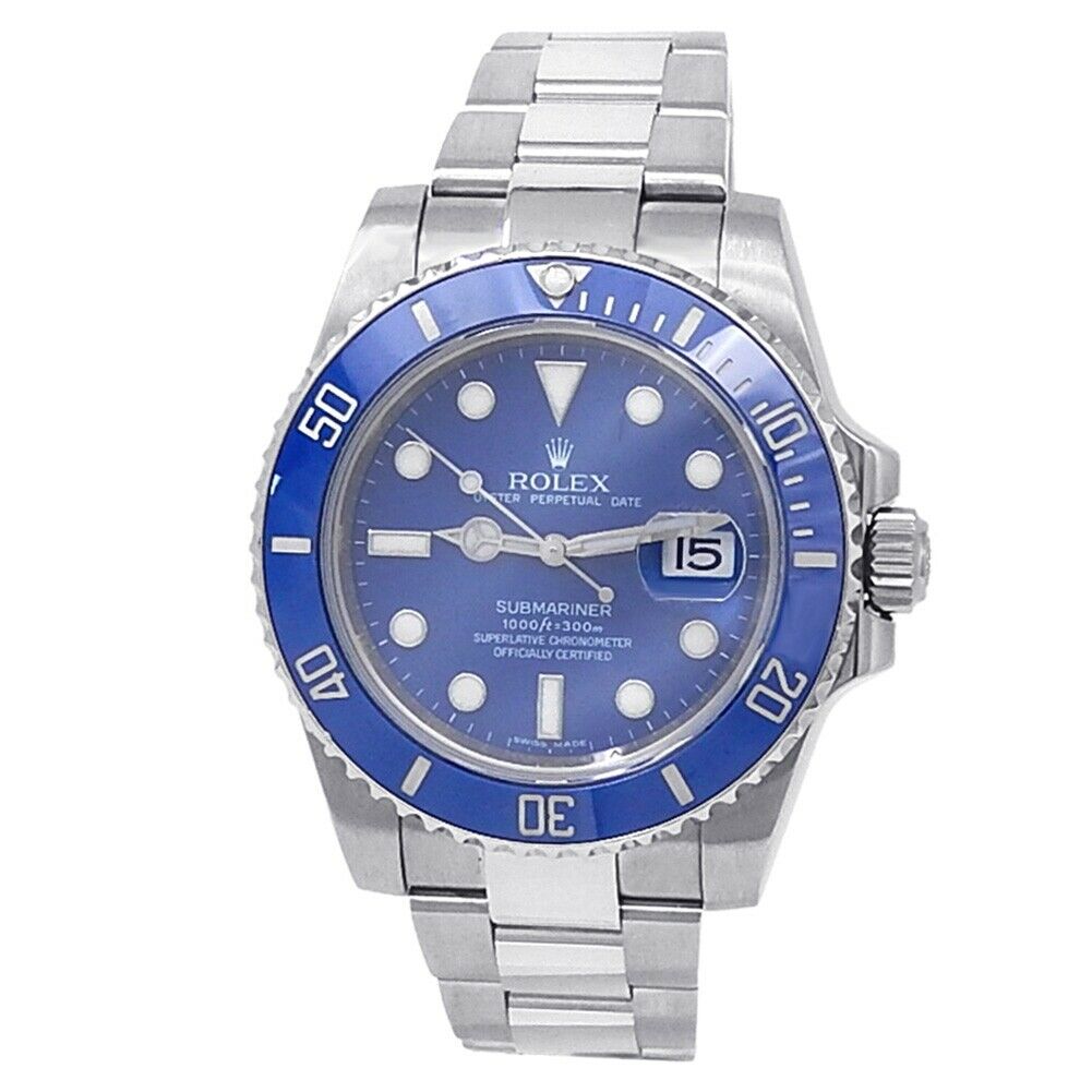 Rolex Submariner Smurf 18k White Gold Oyster Automatic Blue Men's Watch