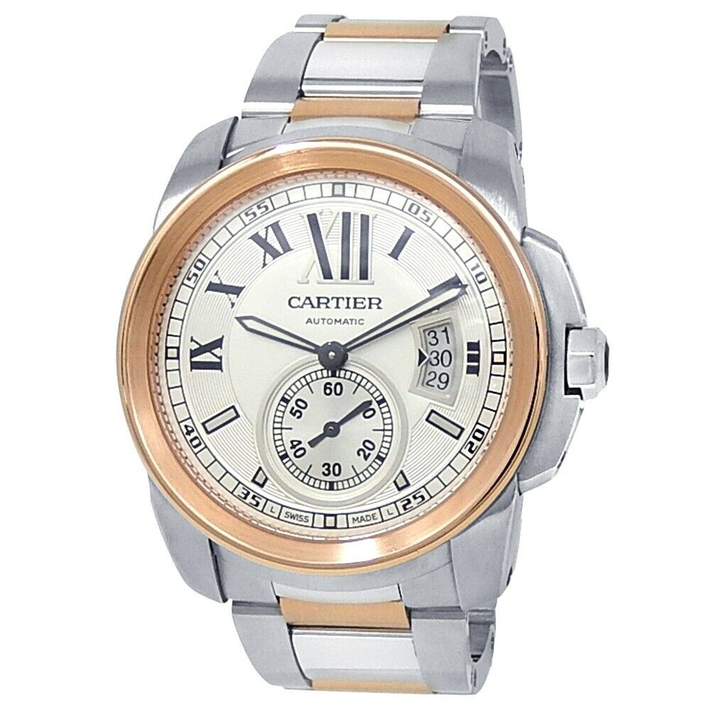 Cartier Calibre de Cartier Stainless Steel 18k Rose Gold Silver Watch