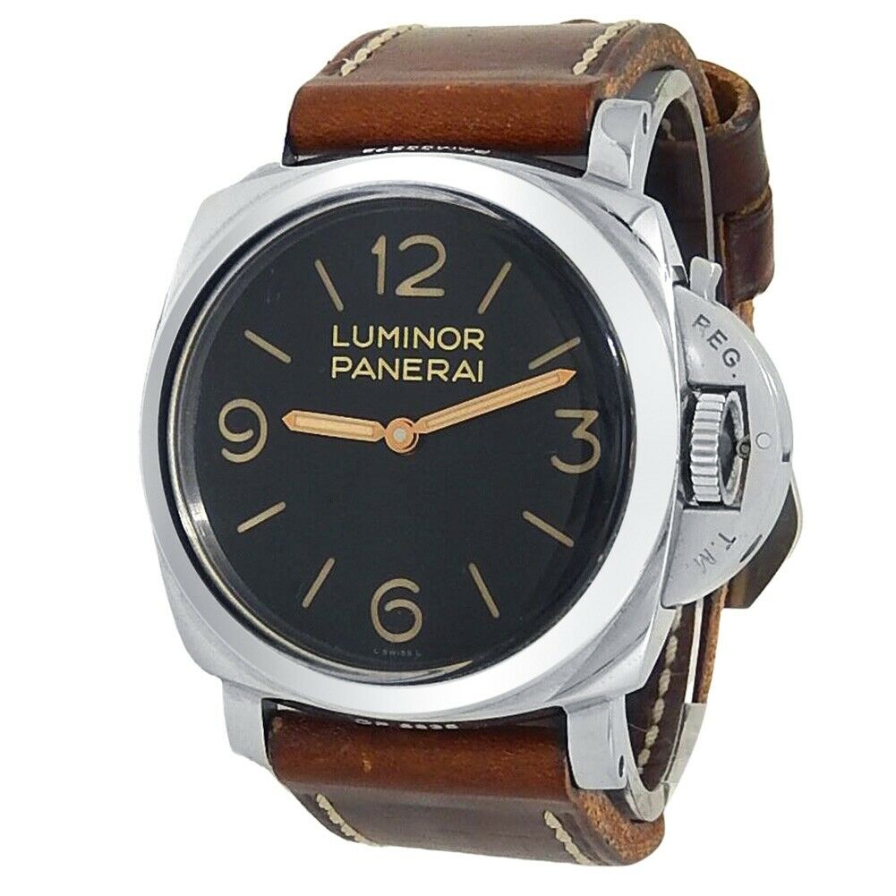 Panerai Luminor Base Stainless Steel Leather Manual Black Men's Watch