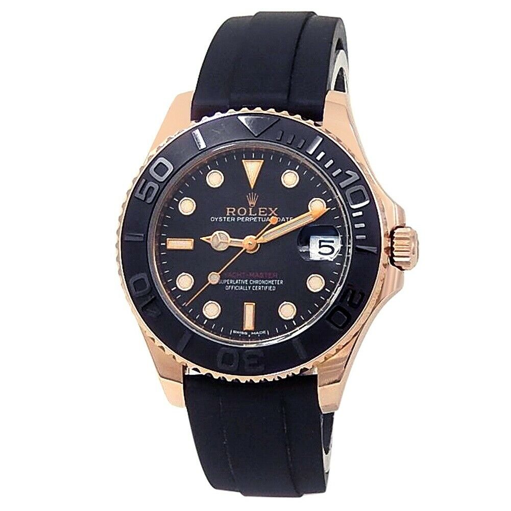 Rolex Yacht-Master 18k Everose Gold Black Rubber Auto Black Men's Watch 268655