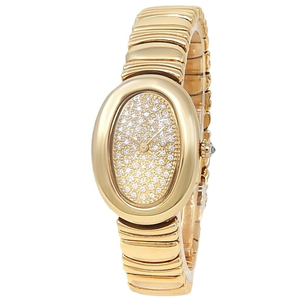 Cartier Baignoire 18k Yellow Gold Quartz Diamonds Pave Ladies Watch