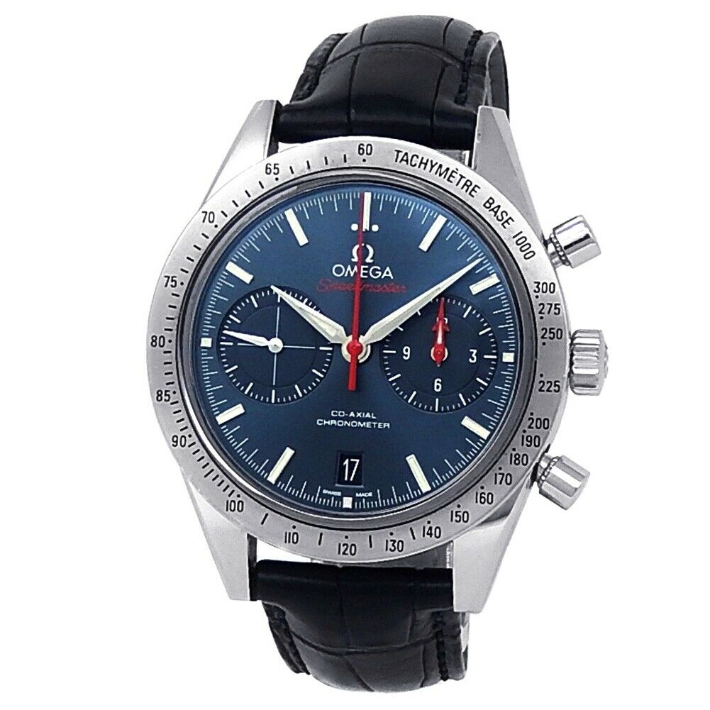 Omega Speedmaster Stainless Steel Leather Blue Men's Watch