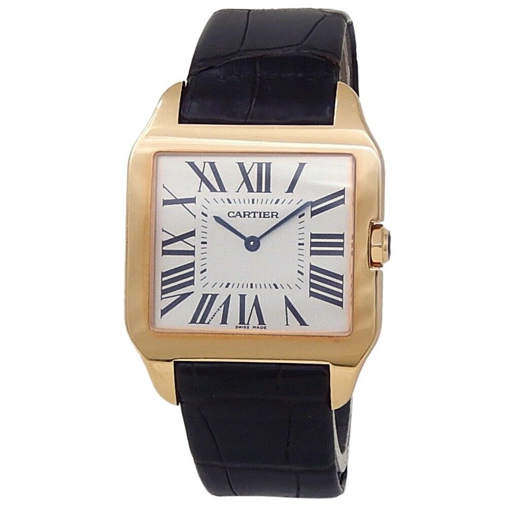 Cartier Santos Dumont 18k Rose Gold Leather Manual Silver Men's Watch W2006951