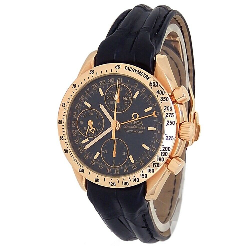 Omega Speedmaster Day Date 18k Rose Gold Leather Black Men's Watch