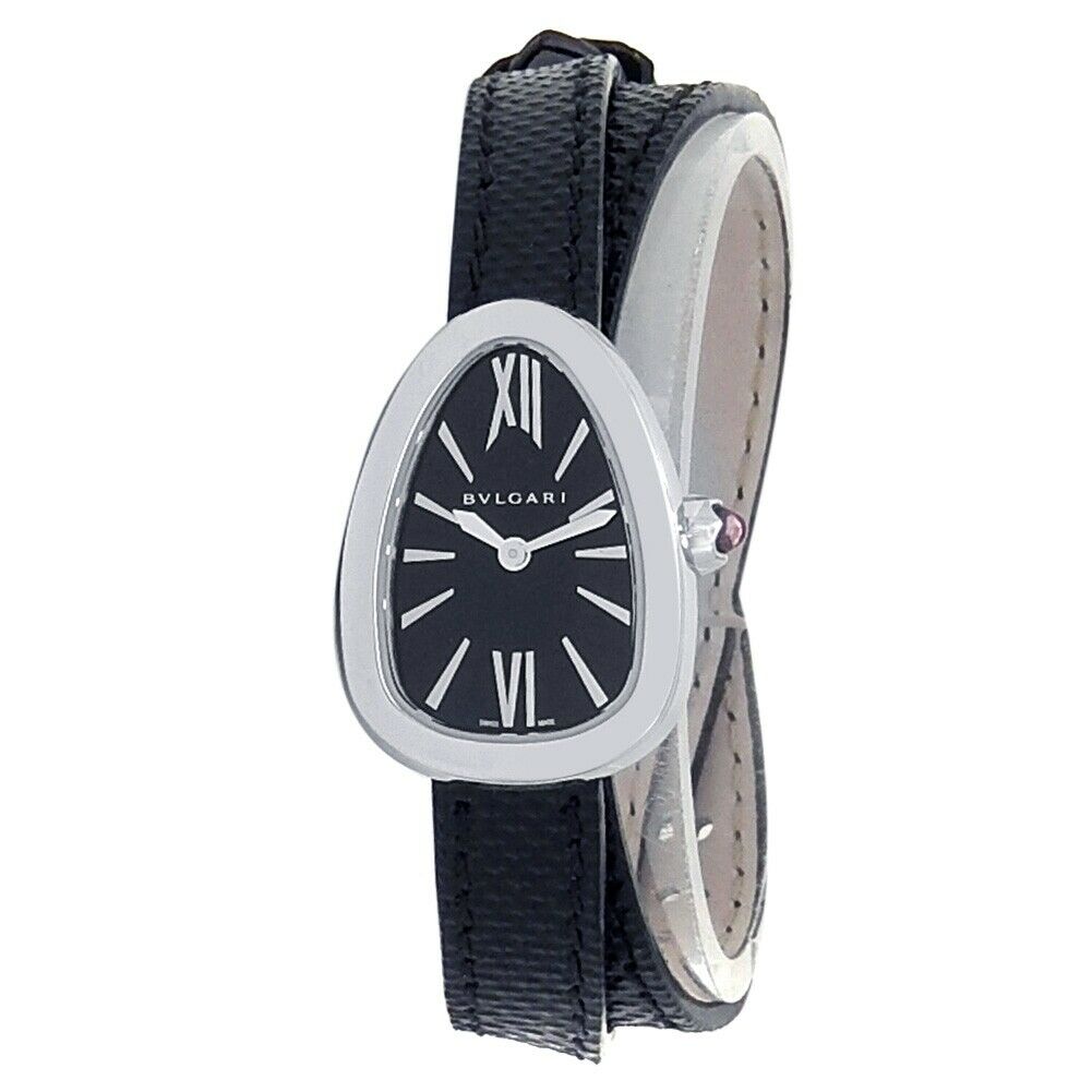 Bvlgari Serpenti Stainless Steel Black Leather Quartz Black Ladies Watch