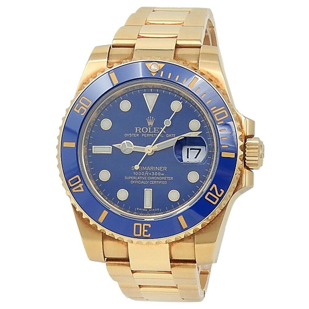 Rolex Submariner 18k Yellow Gold Oyster Automatic Blue Men's Watch