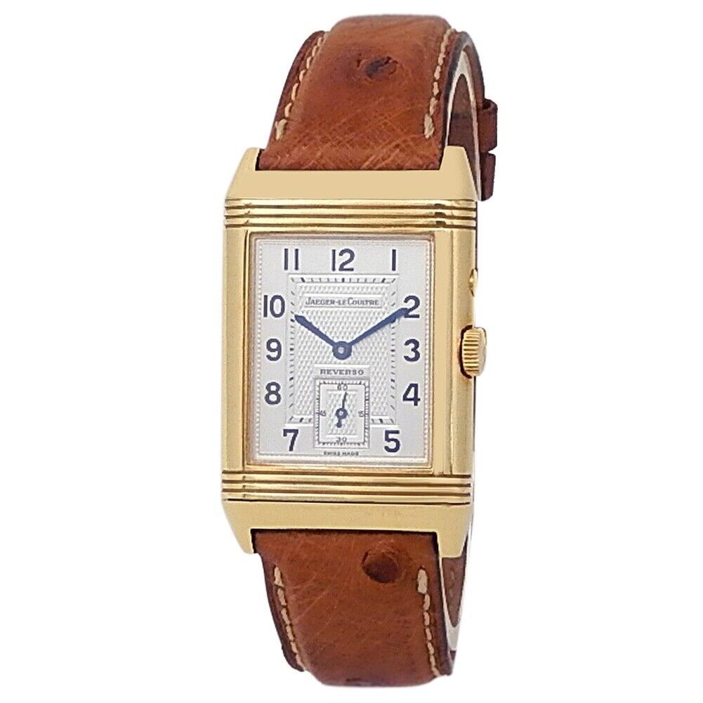 Jaeger-LeCoultre Reverso Duo 18k Yellow Gold Leather Silver Men's Watch