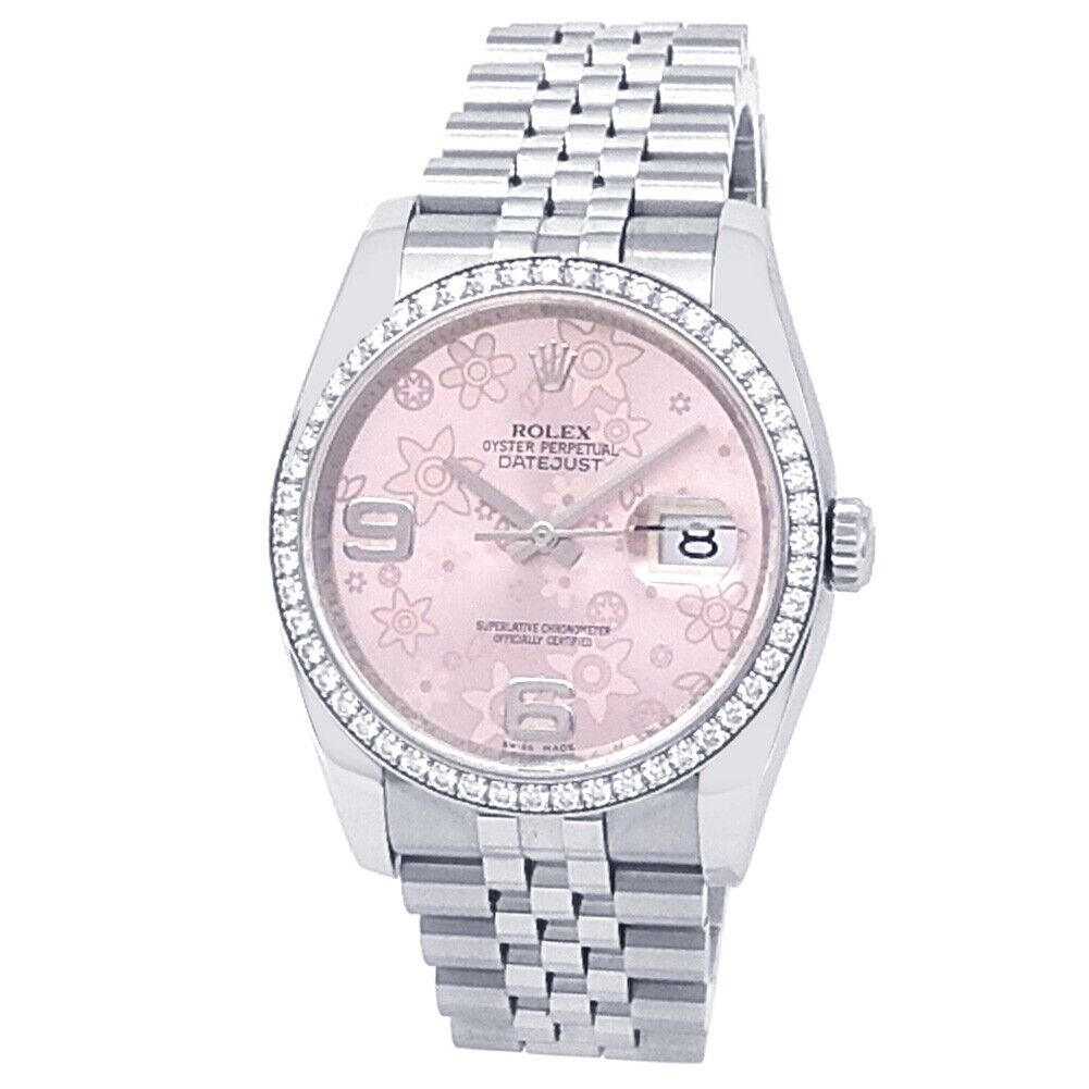 Rolex Datejust Stainless Steel Jubilee Diamonds Pink Floral Ladies Watch