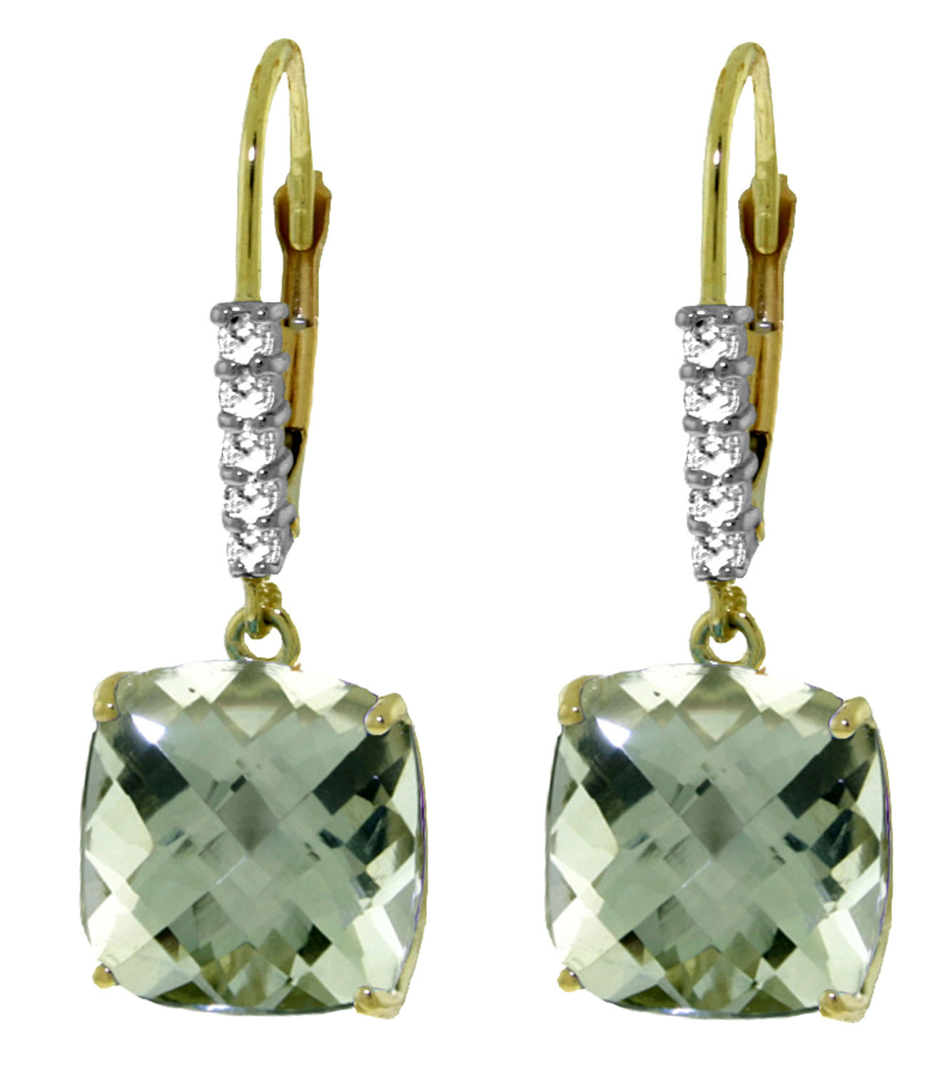 7.35 CTW 14K Solid Gold Leverback Earrings Diamond Green Amethyst