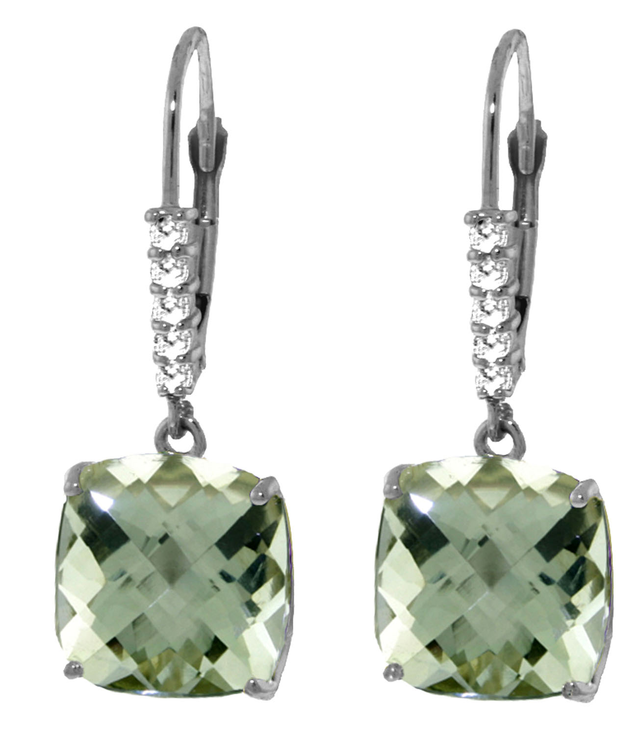 7.35 CTW 14K Solid White Gold Leverback Earrings Diamond Green Amethyst