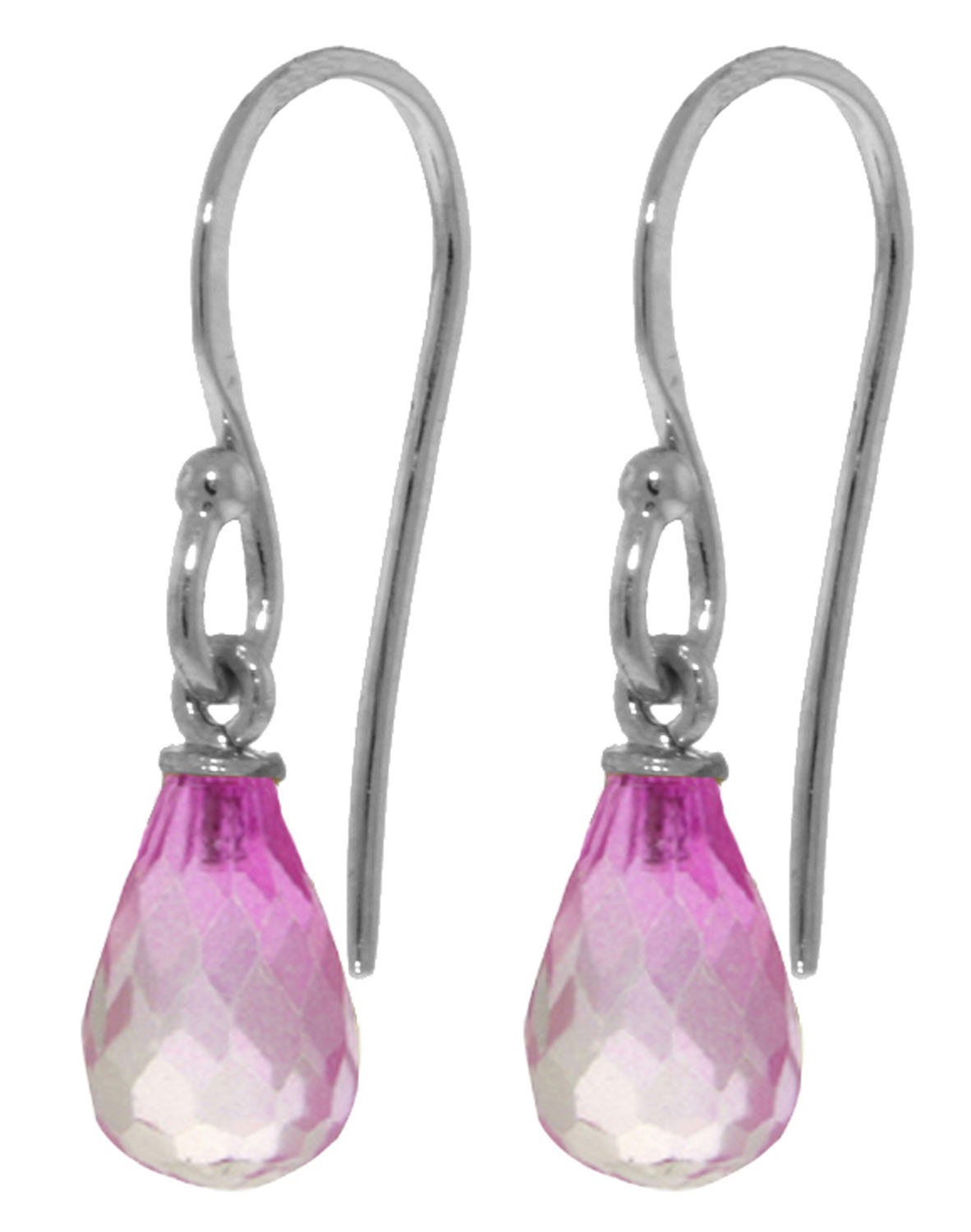 2.7 CTW 14K Solid White Gold Fish Hook Earrings Pink Topaz