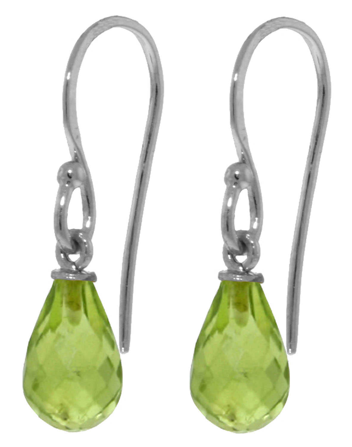 2.7 CTW 14K Solid White Gold Fish Hook Earrings Peridot