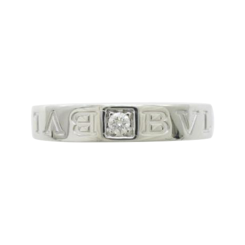 Bulgari 18K White Gold Double Logo Ring 
