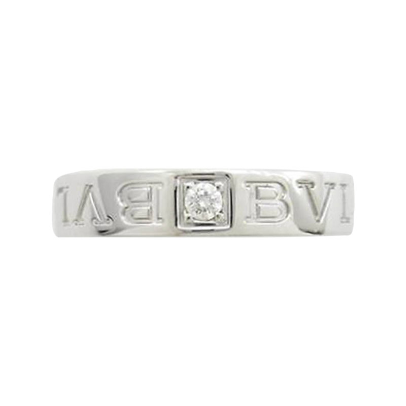 Bulgari 18K White Gold Double Logo Ring 