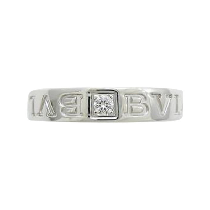 Bulgari 750 White Gold Double Logo Ring 