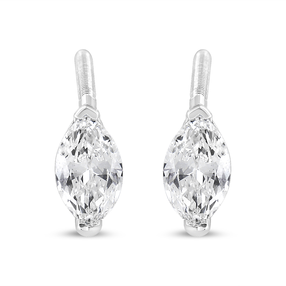 True 14K White Gold 1/2 Cttw 2 Prong Set Marquise Solitaire Lab Grown Diamond Stud Earrings (F-G Color, VS2-SI1 claritys
)