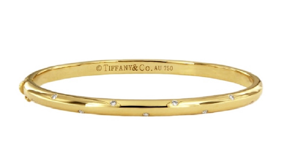 Tiffany  Co.18k Yellow Gold Diamond Etoile Bangle Bracelet, Medium Size