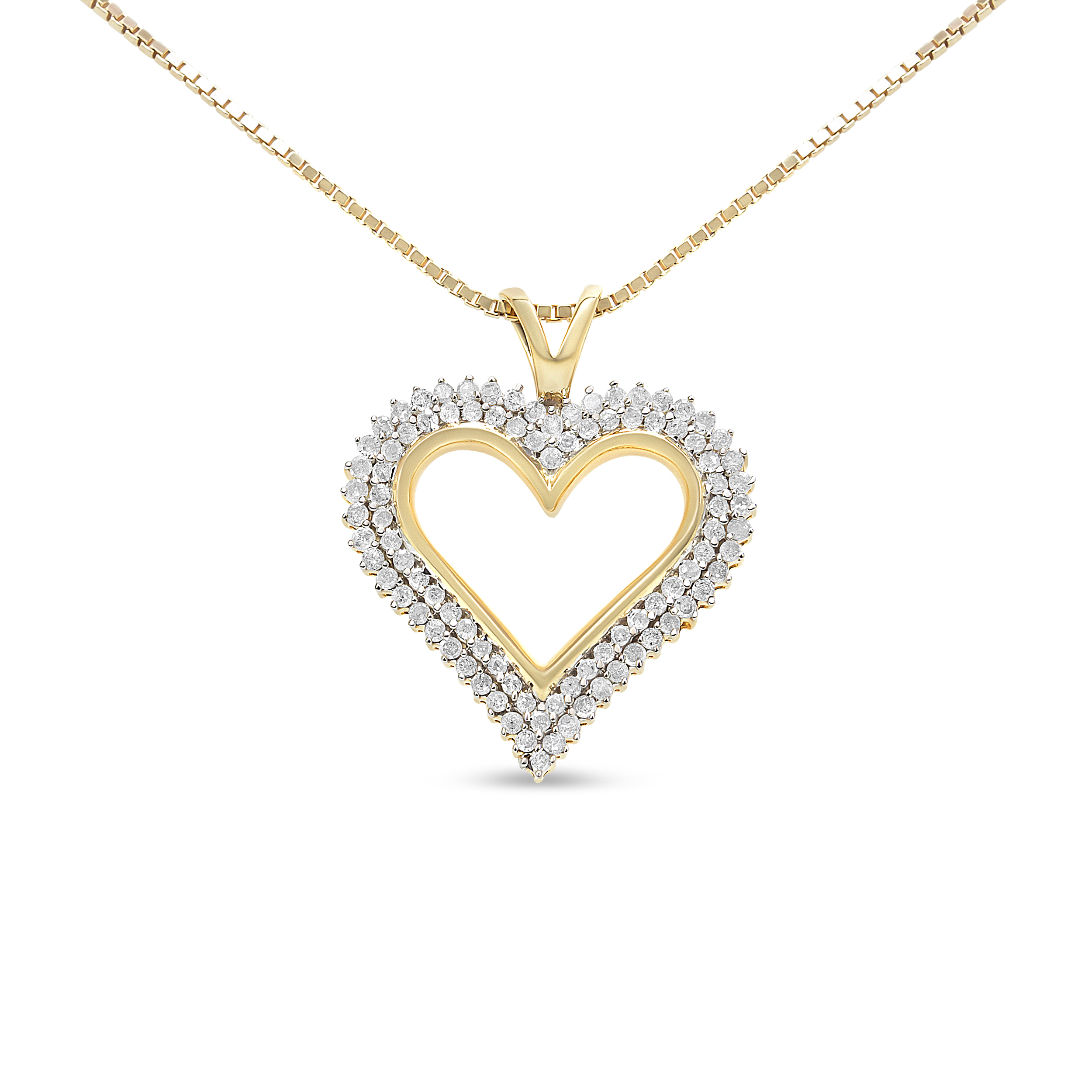 10K Yellow Gold Plated .925 Sterling Silver 1/2 Cttw Diamond Heart 18" Pendant Necklace (I-J Color, I3 Clarity)