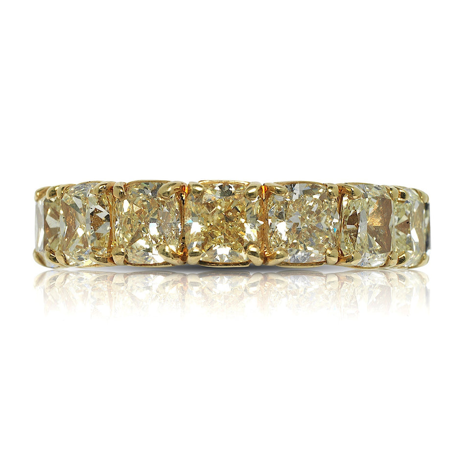 9 CARAT CUSHION CUT YELLOW DIAMOND ETERNITY BAND IN 18K GOLD SHARED PRONG 60 POINTER BY MIKE NEKTA