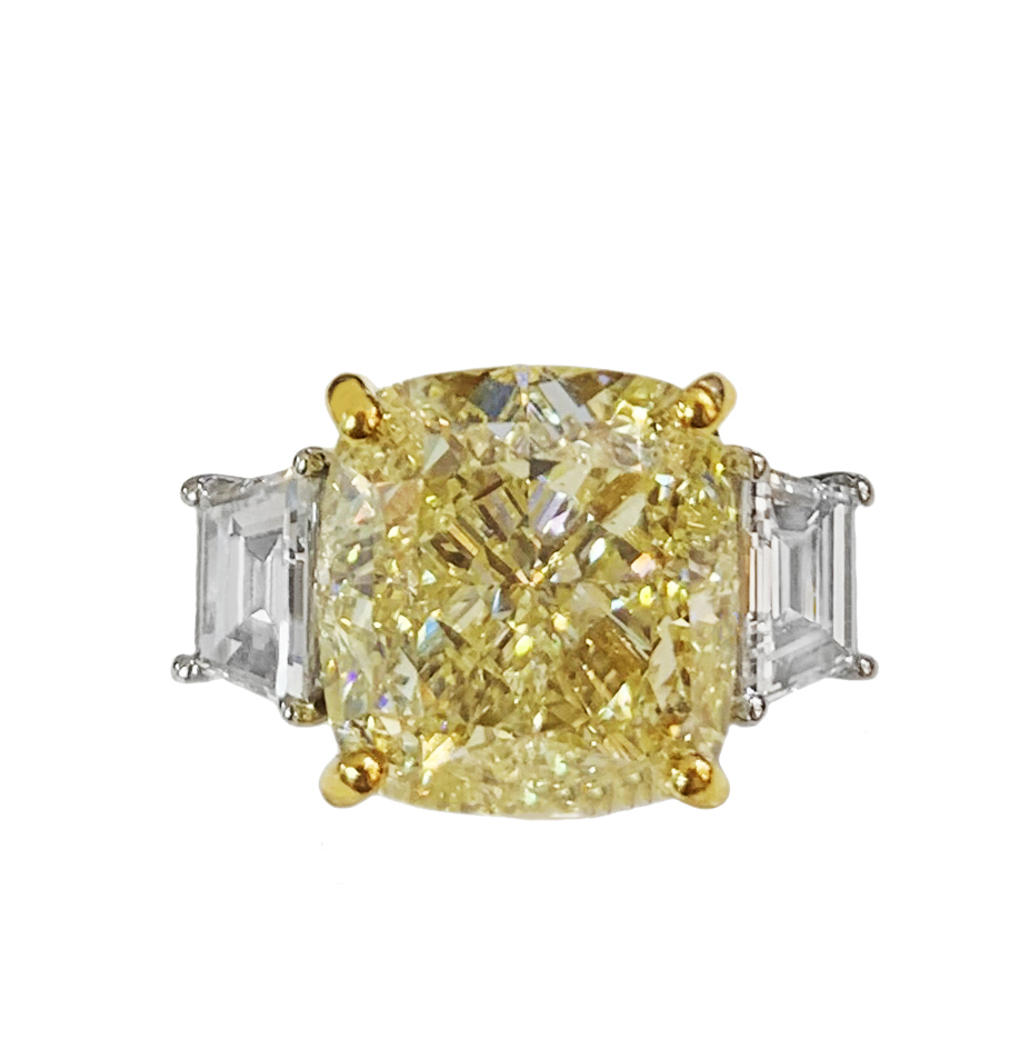Fancy Yellow Diamond 7.01ct. Engagement Ring in White Gold