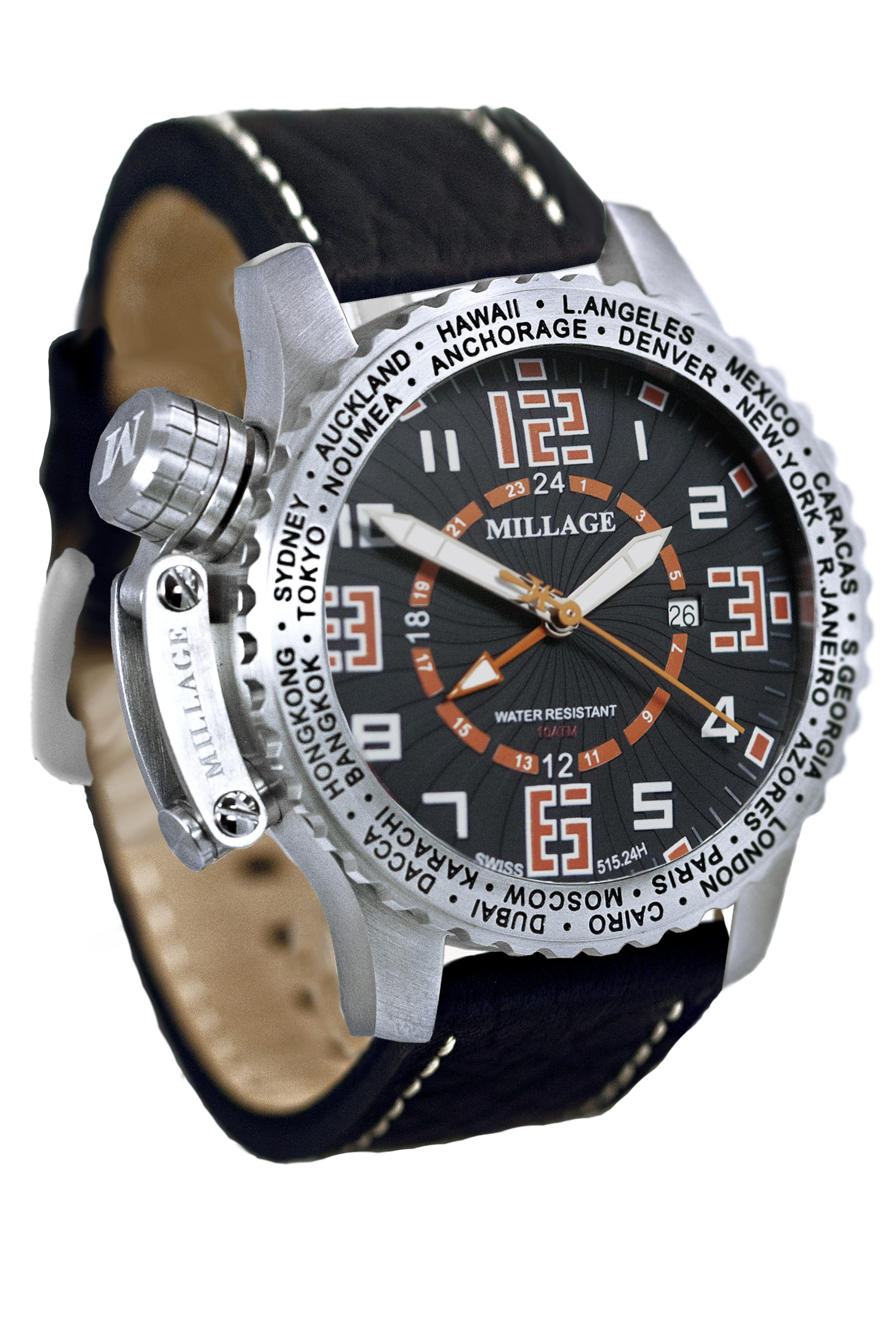 M3726LS-Black-BLACK / ORANGE/MILLAGE WATCHES