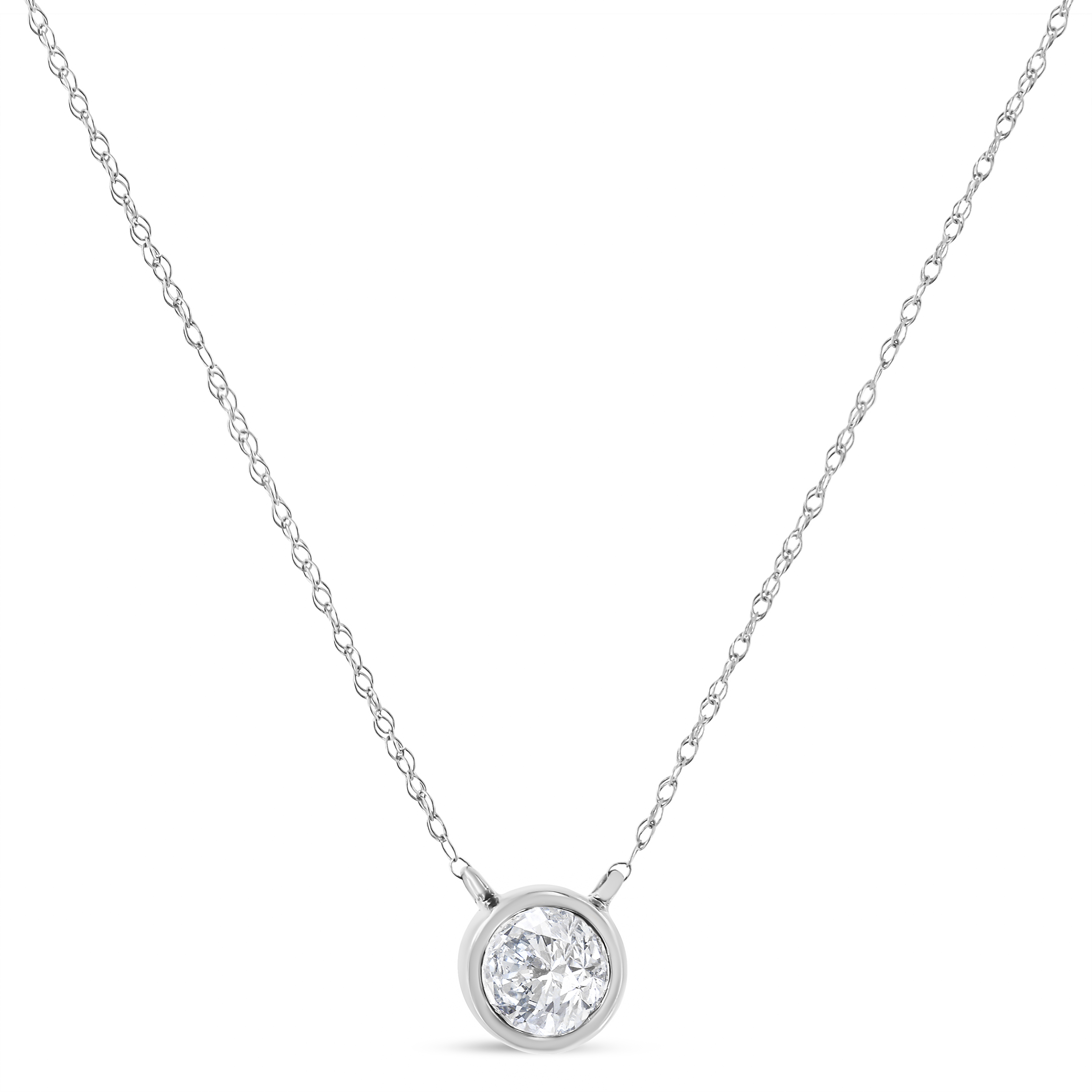 14K White Gold 1/2 Cttw Lab Grown Diamond Modern Bezel-Set Solitaire 16"-18" Pendant Necklace (F-G Color, VS2-SI1 Clarity)