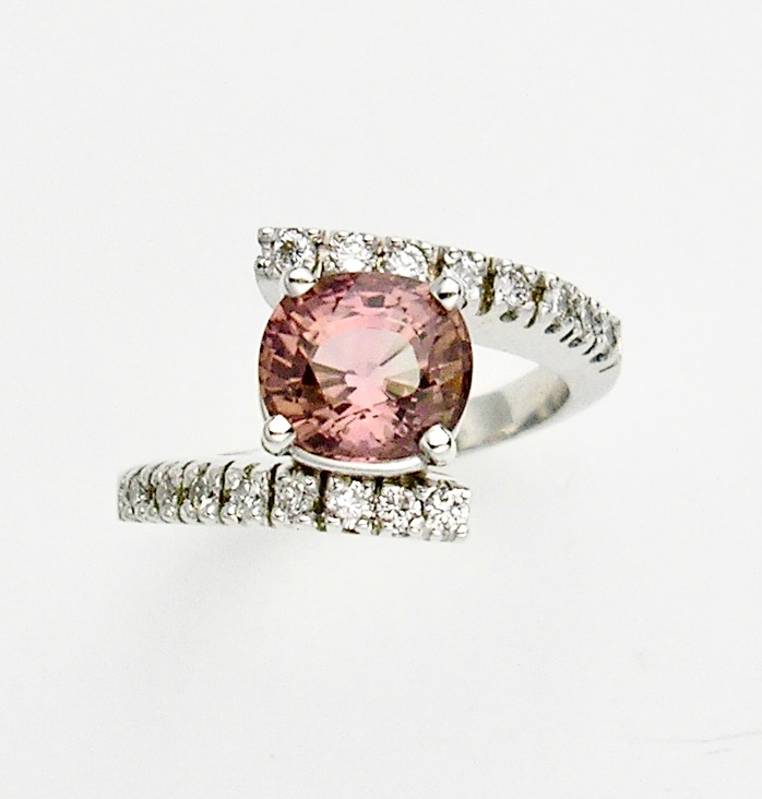 18k White Gold Pink Tourmaline and Diamond Ring