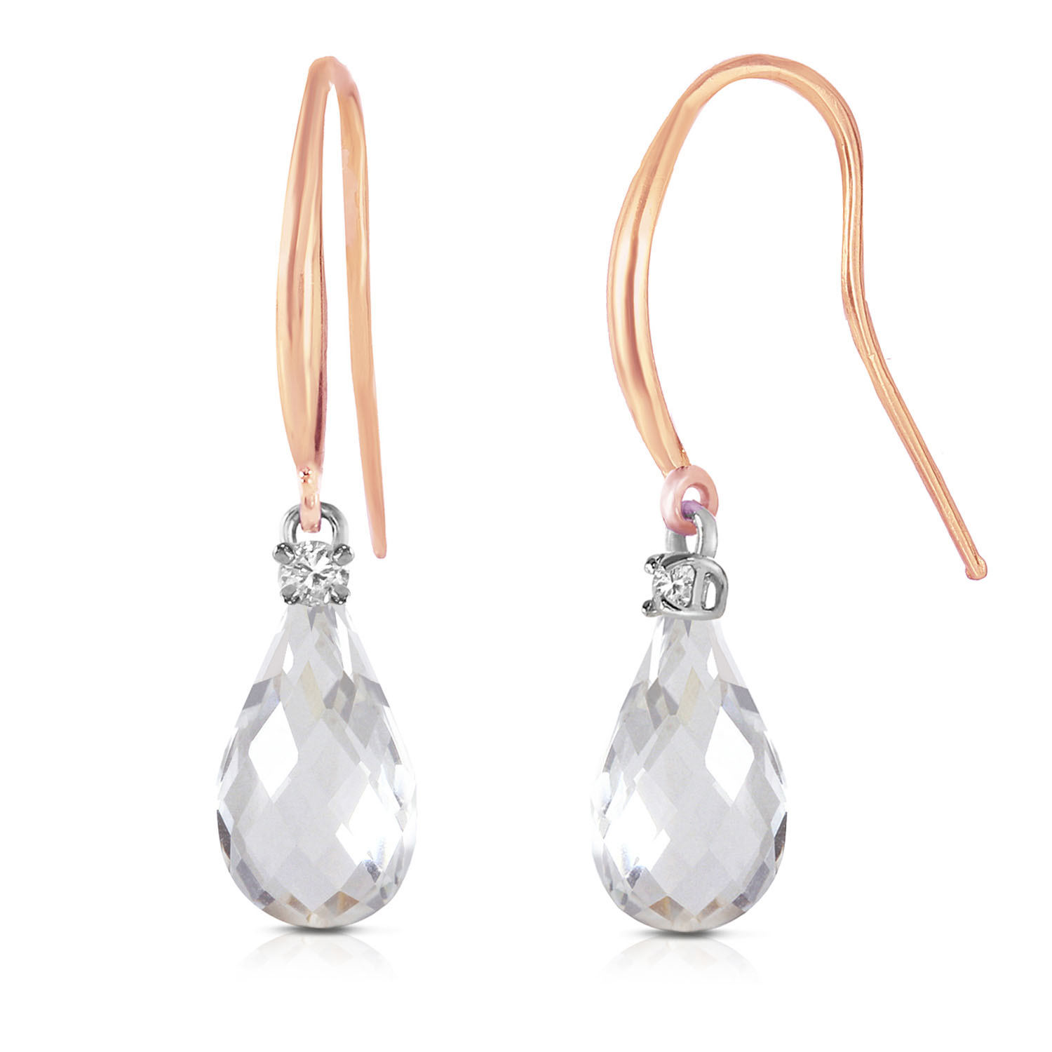 14K Solid Rose Gold Fish Hook Earrings withDiamonds  Rose Topaz
