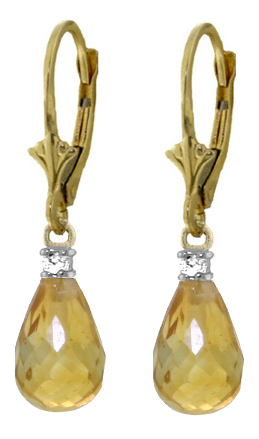 4.6 CTW 14K Solid Gold Leverback Earrings Diamond Citrine