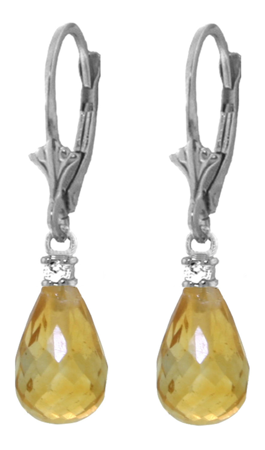 4.6 CTW 14K Solid White Gold Leverback Earrings Diamond Citrine