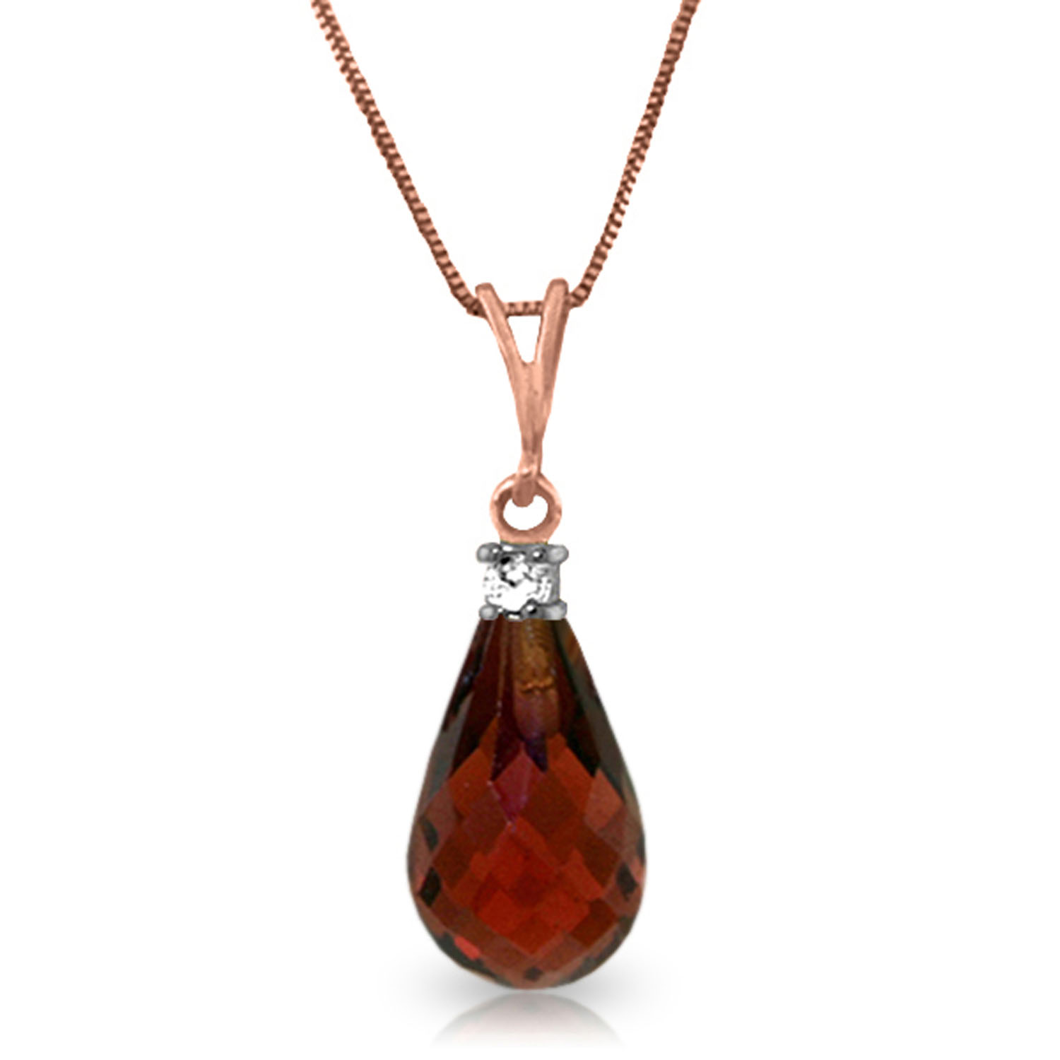 14K Solid Rose Gold Necklace withNatural Diamond  Garnet
