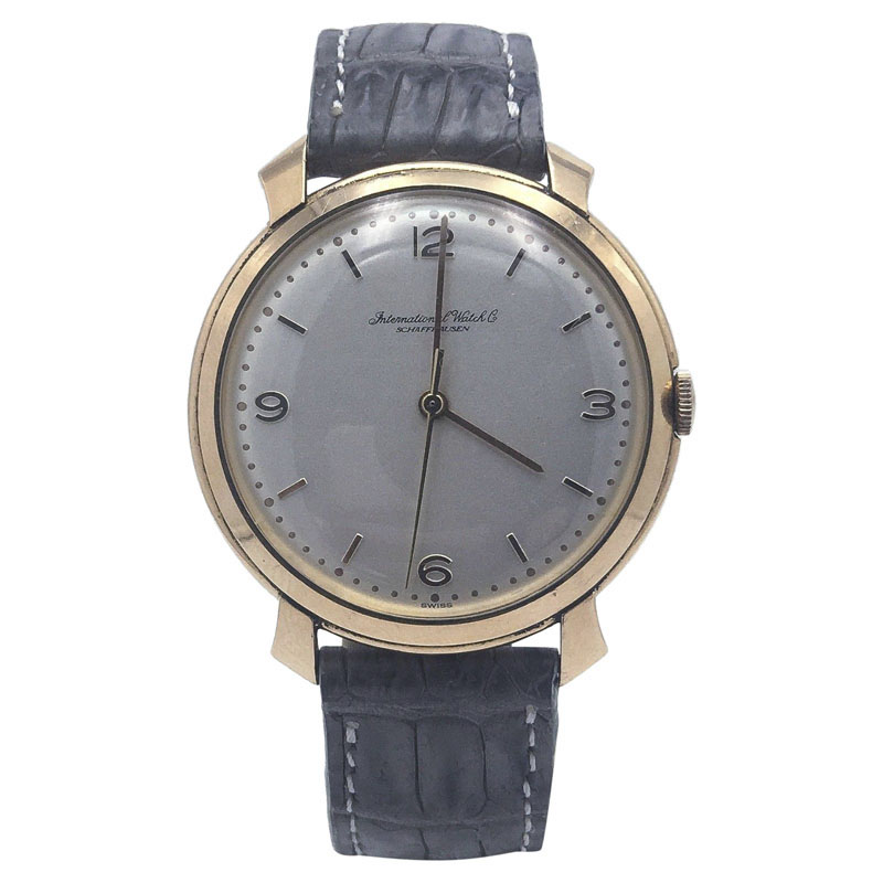 IWC 18K Rose Gold Gray Alligator Strap Manual Wind 37mm Mens Watch