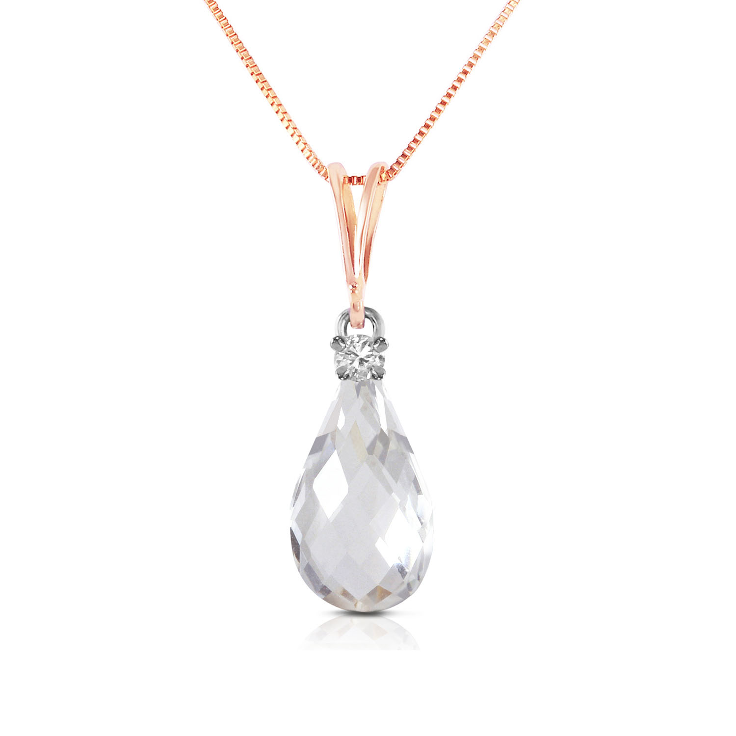 14K Solid Rose Gold Necklace with Natural Diamond  Rose Topaz