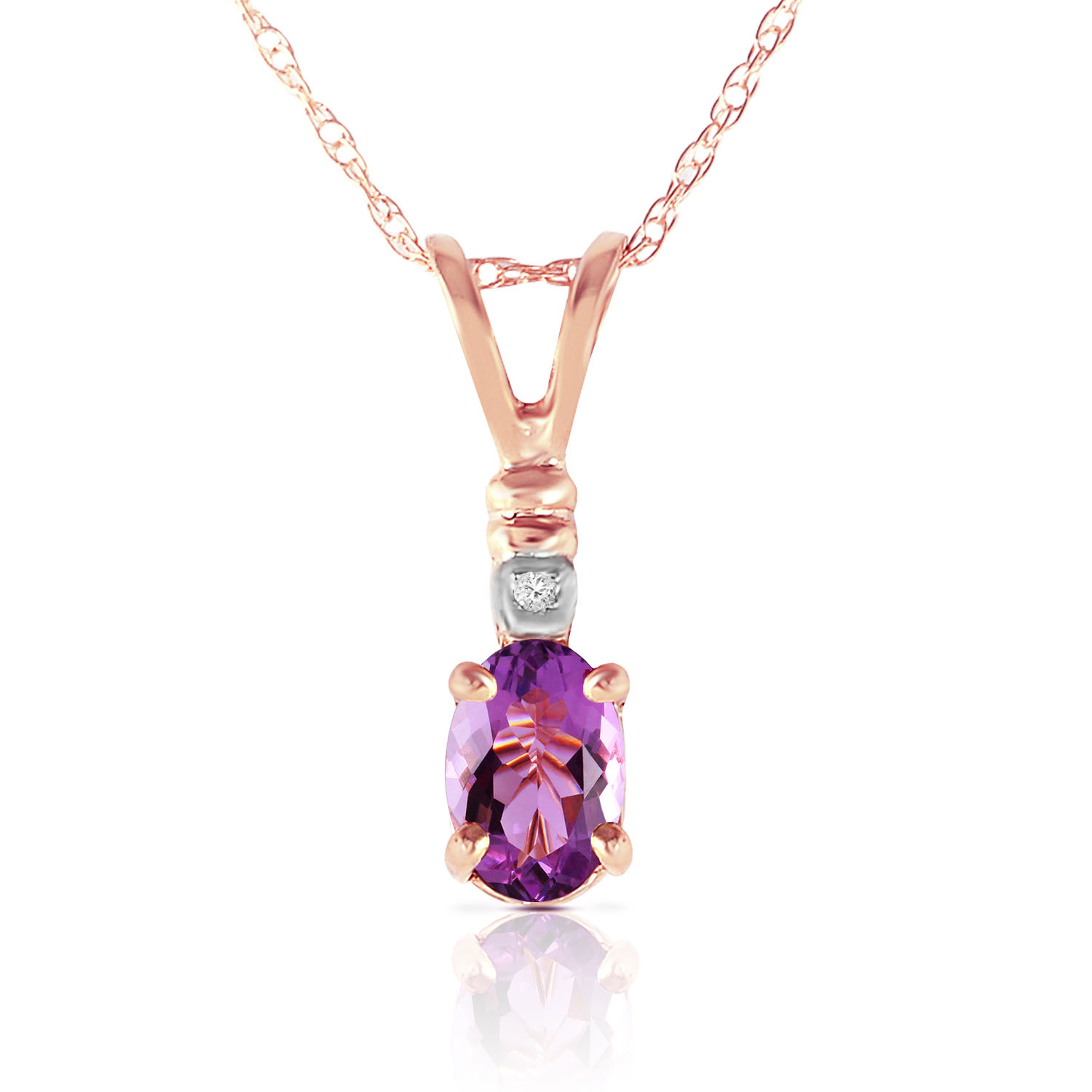 14K Solid Rose Gold Necklace with Natural Diamond  Purple Amethyst