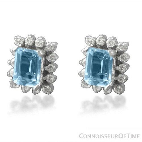 True Diamond, Aquamarine and 14K White Gold Stud Earrings 2.1 Carats, $3950 AGS Cert.