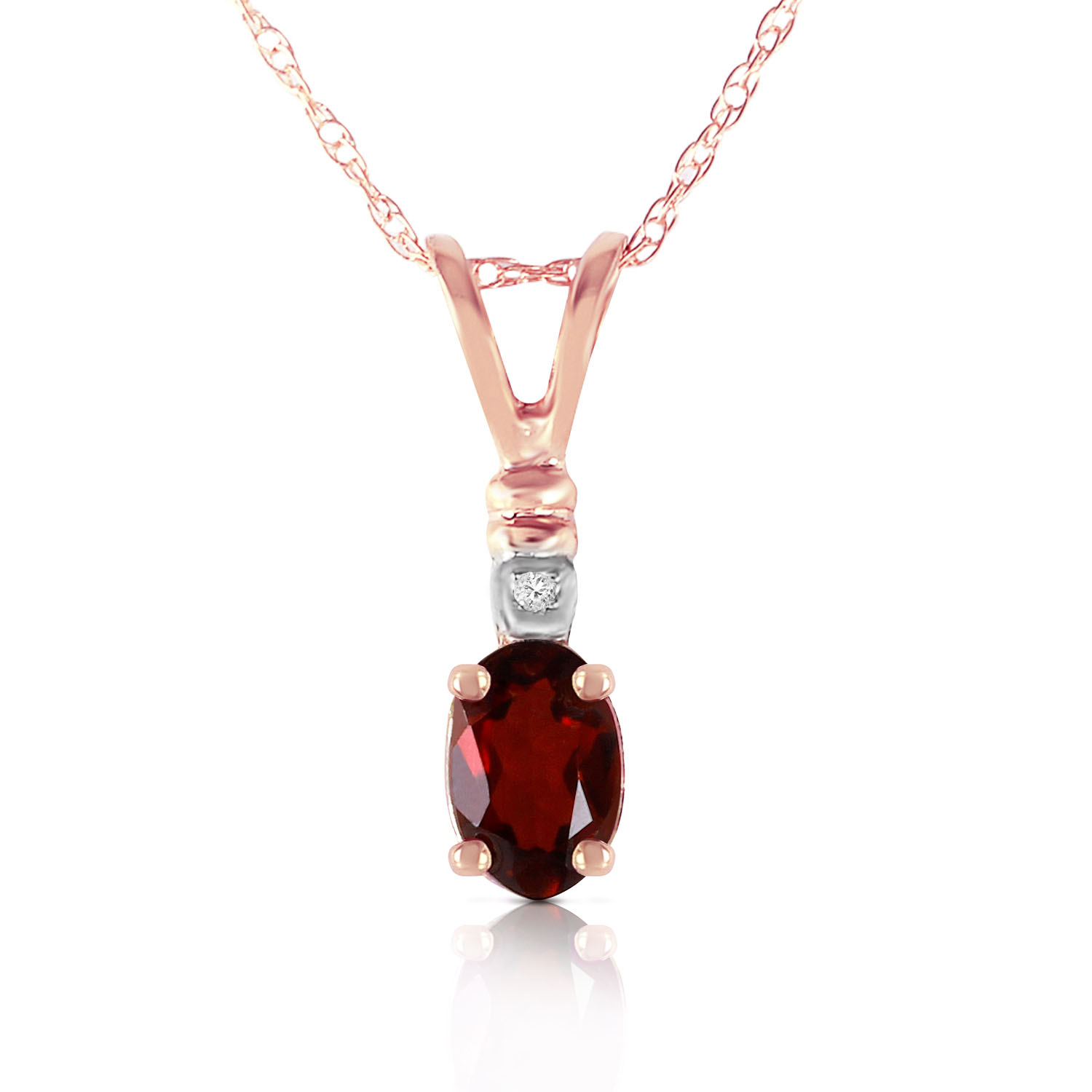 14K Solid Rose Gold Necklace withNatural Diamond  Garnet