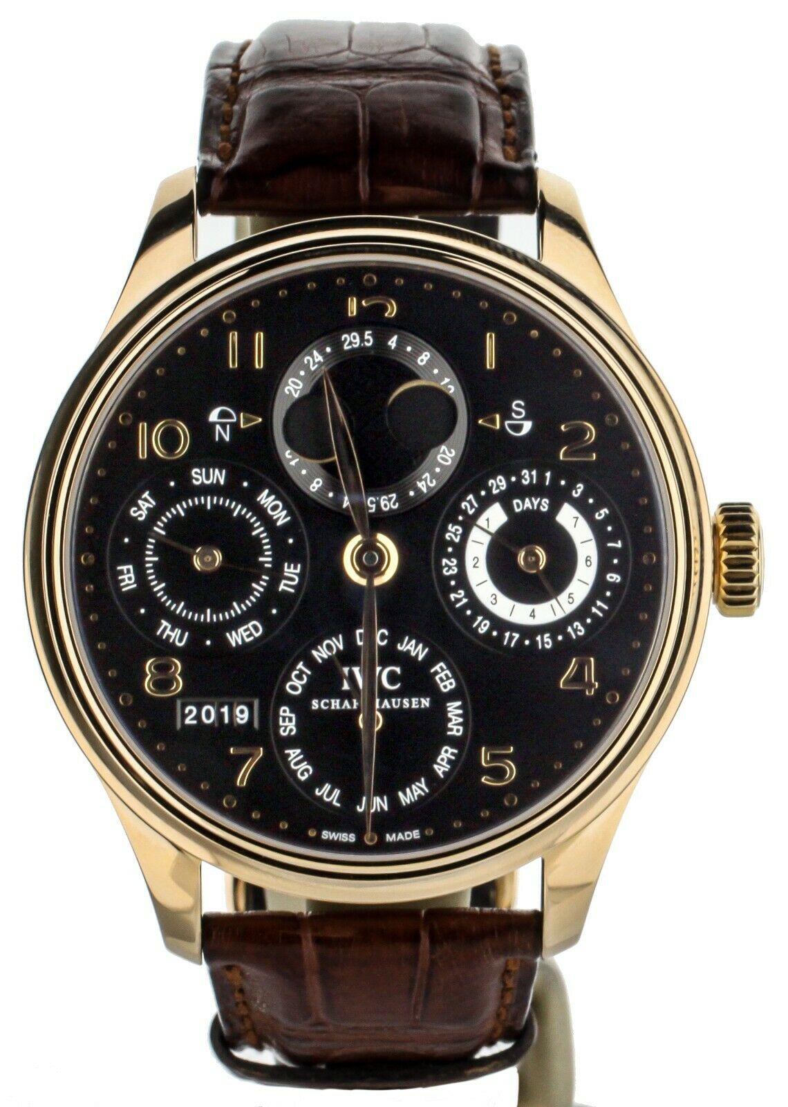 IWC PORTUGUESE PERPETUAL CALENDAR 18K RG 44MM BLK DIAL REF: IW5032-02