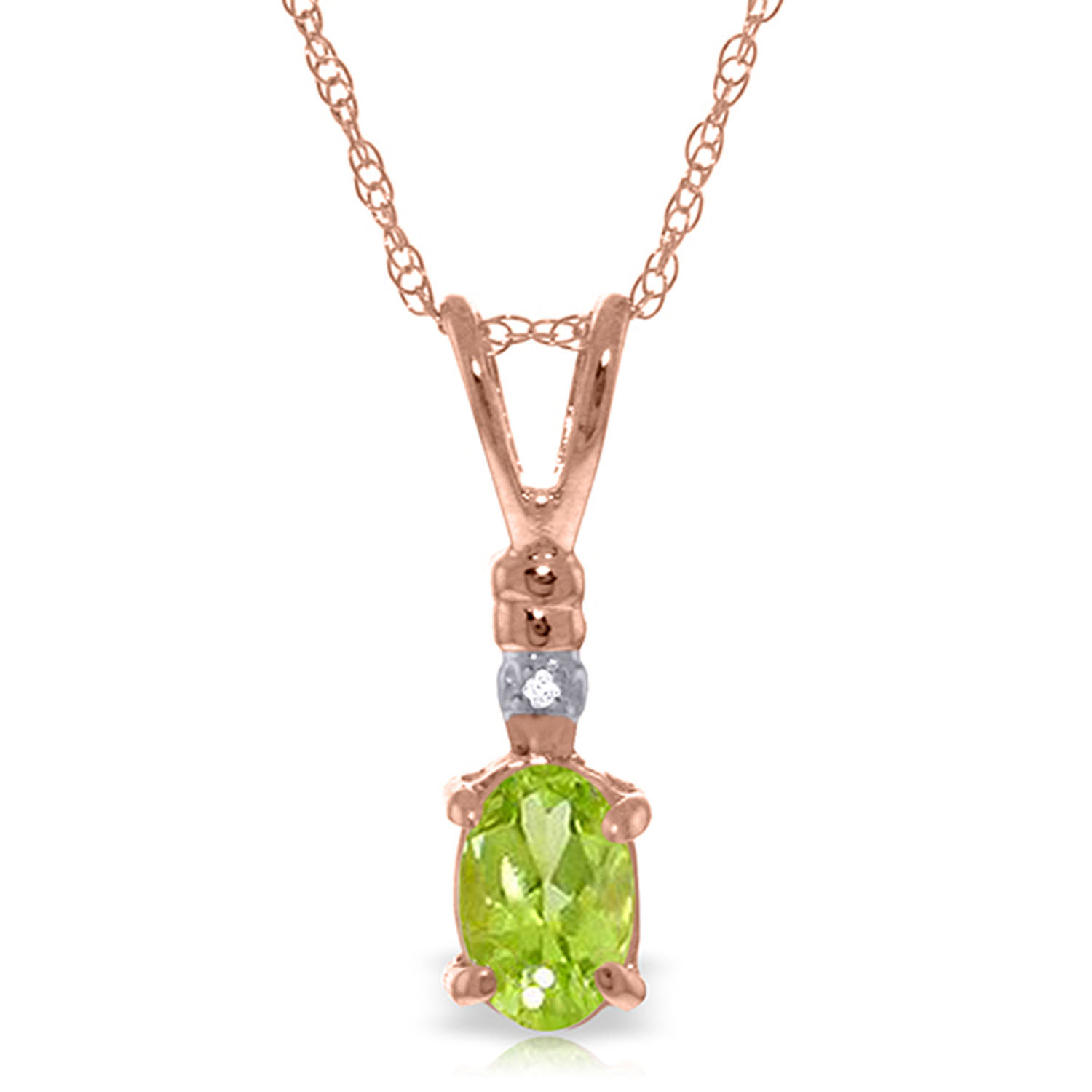 14K Solid Rose Gold Necklace with Natural Diamond  Peridot